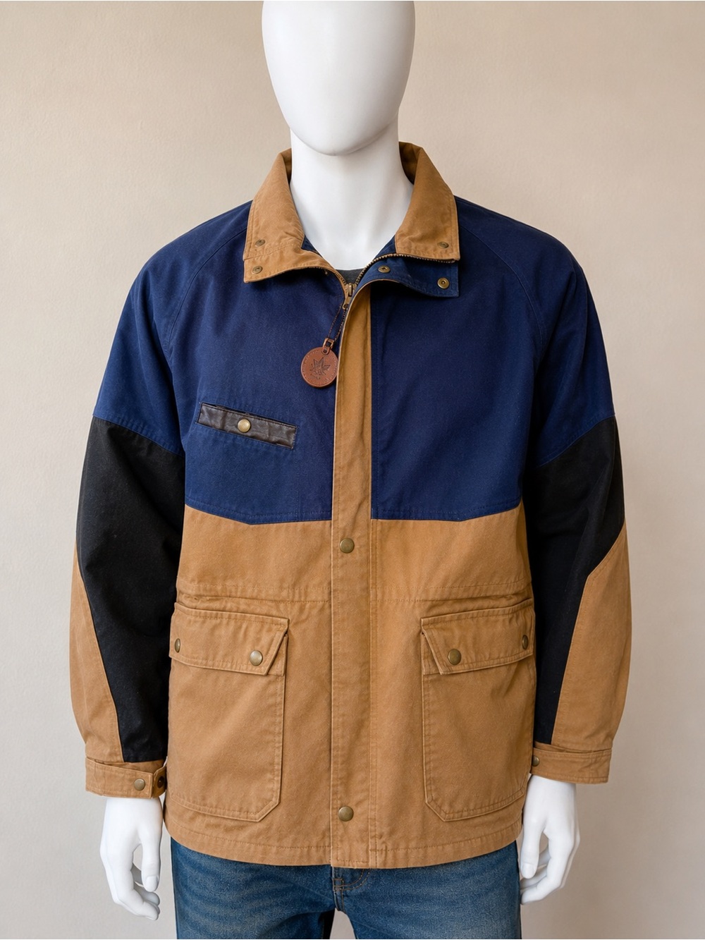 Vintage Koolah Ridge XXL Colorblock Canvas Work Jacket Leather Trim